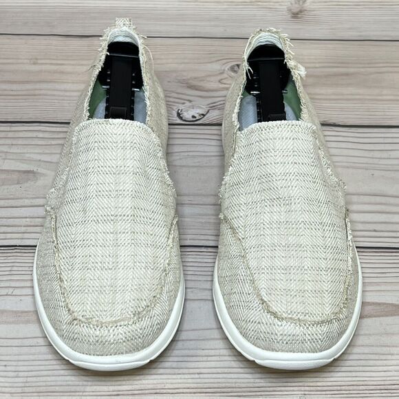 Minnetonka Expanse Womens 8.5 Slip-On Sneaker Tan Frayed Fabric Moccasin Shoes - Picture 3 of 15